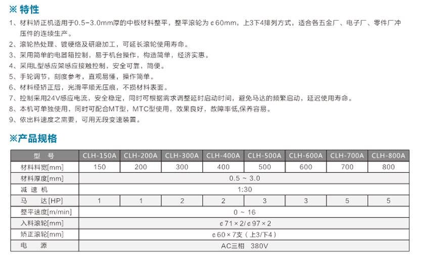 材料矯正機(jī)CLH-A產(chǎn)品介紹